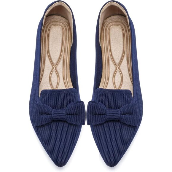 Shoes - Women Navy Pointed Toe Dressy Comfortable Knit Breathable Mesh Ballet Flats